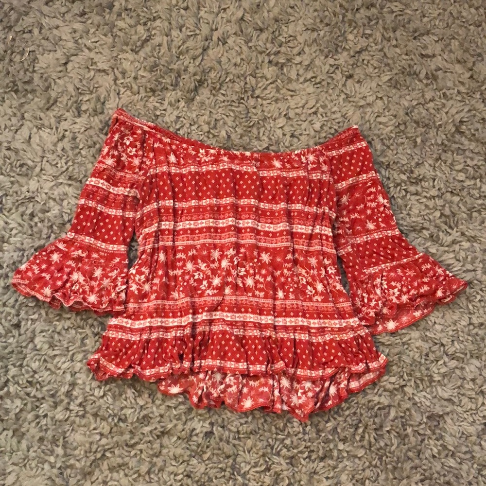 Red orange half sleeve patterned top
